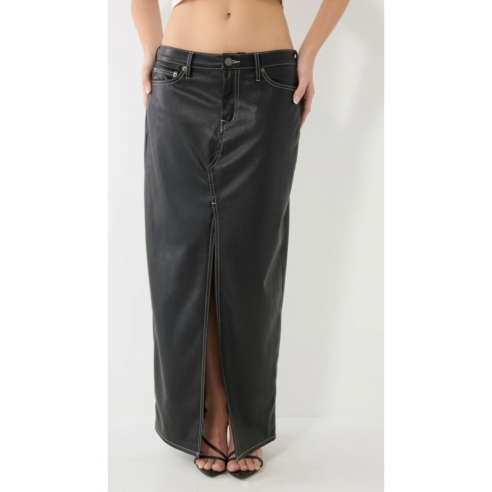 True Religion Maxi Skirt 29 NEW Faux Leathe Long Pencil Front Slit Black Vegan